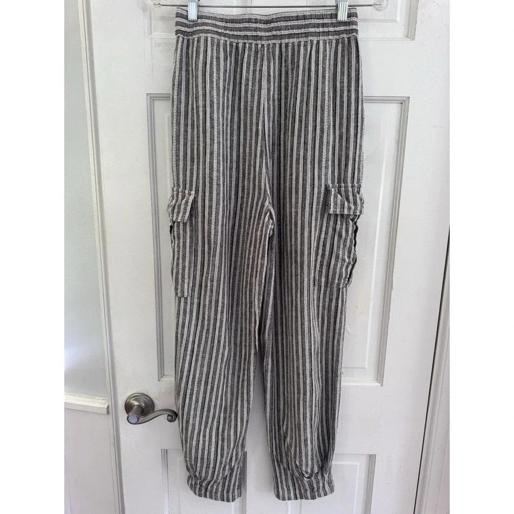 BDG Urban Outfitters Baggy High Waist Crop Lagenlook Pants S Gray Stripe Cargo